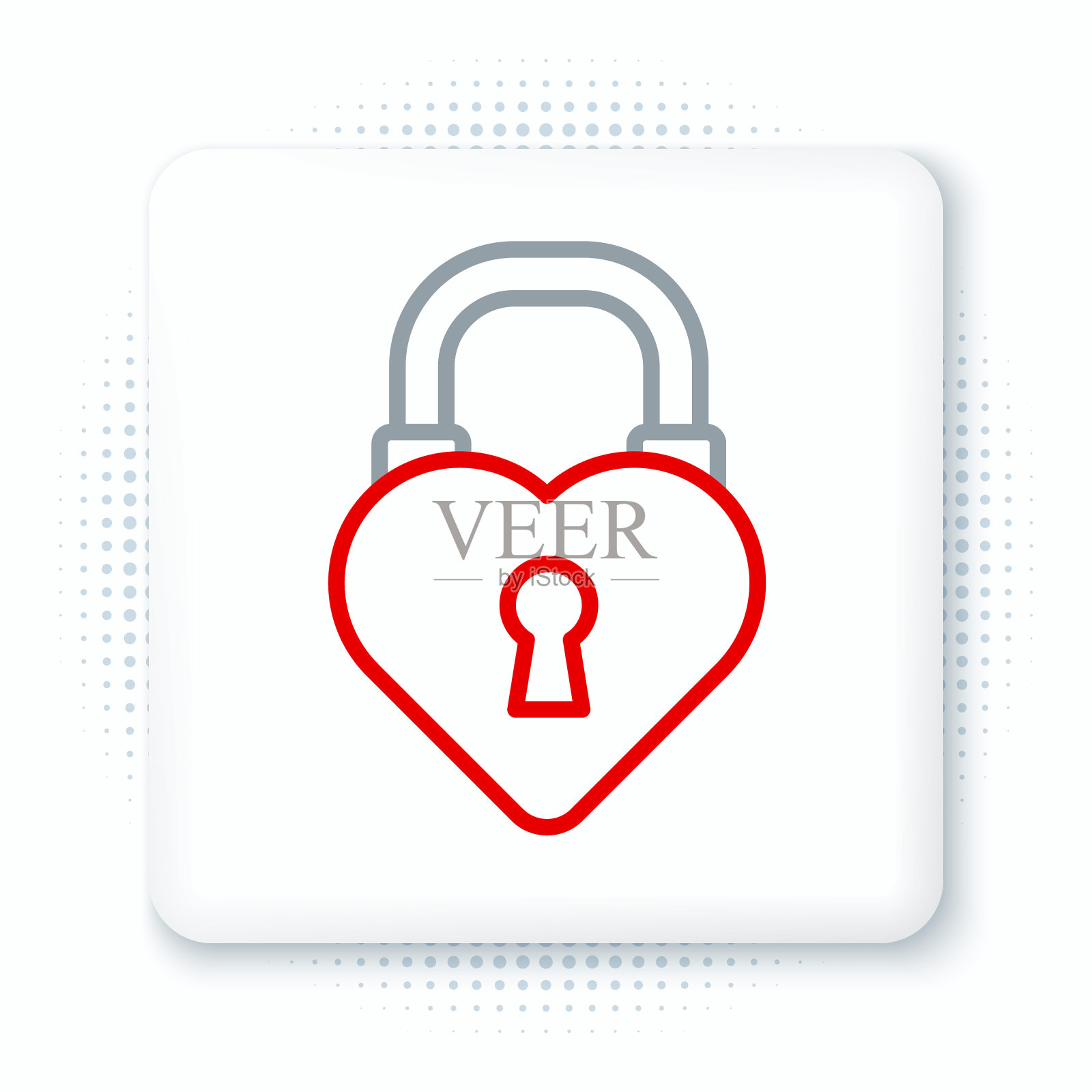 线城堡在白色背景上孤立的心形图标的形状。爱情的象征和钥匙孔的标志。3月8日。妇女节快乐。彩色轮廓概念。向量插画图片素材