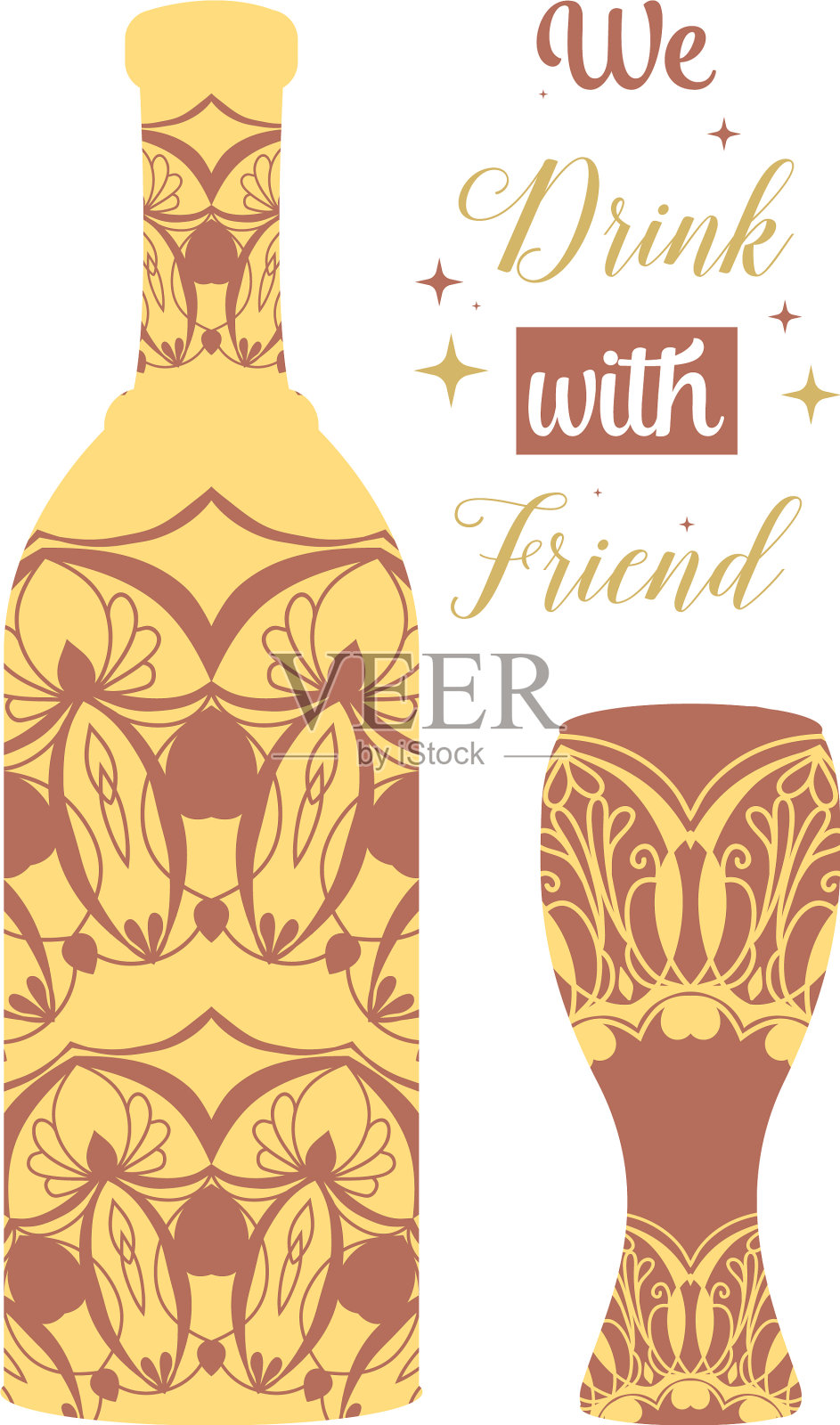 独特的瓶子和玻璃与美丽的安吉拉插画图片素材