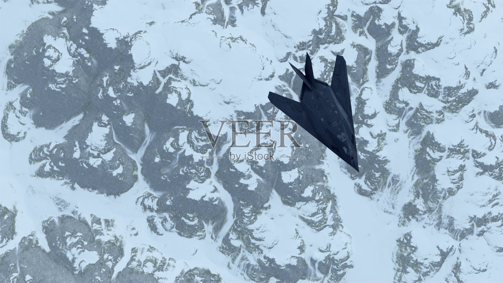 冰冻雪山上空的隐形战斗机照片摄影图片