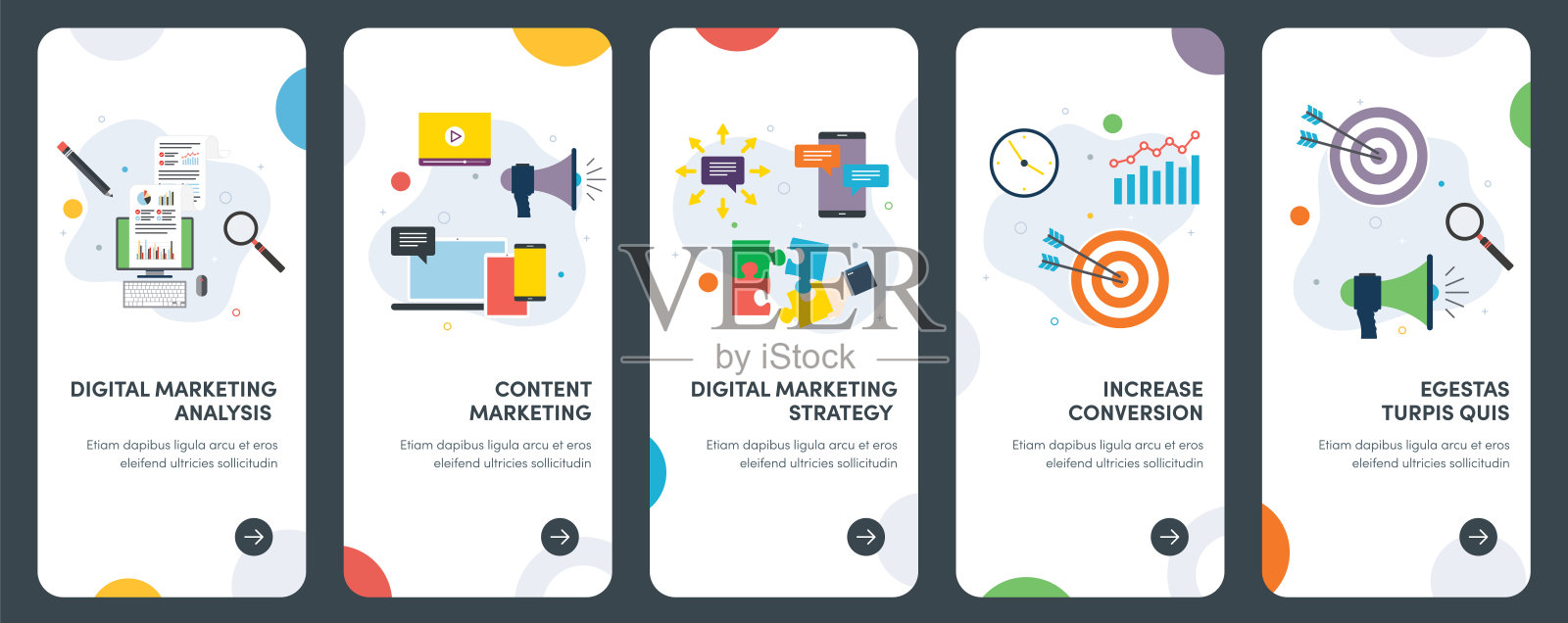 营销、数字、战略、分析和沟通图标。插画图片素材