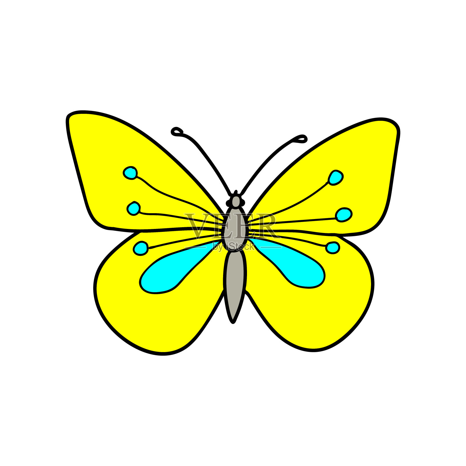 手绘彩色矢量插图的一只蝴蝶是飞行在白色的背景插画图片素材