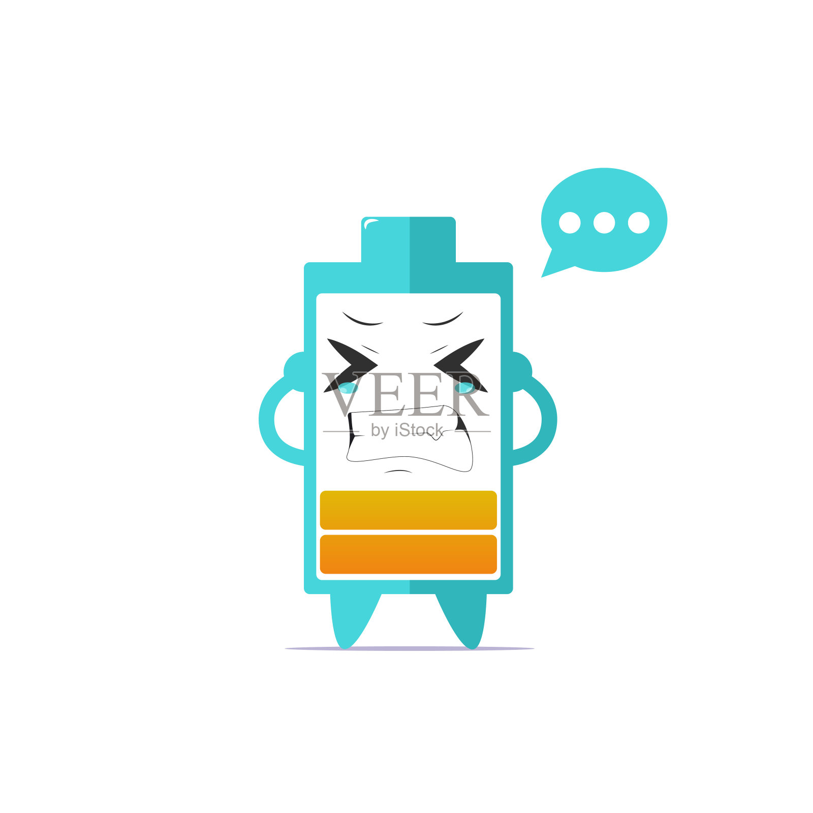 可爱的电池寿命字符感觉强调孤立的白色背景。电池寿命字符表情插图插画图片素材