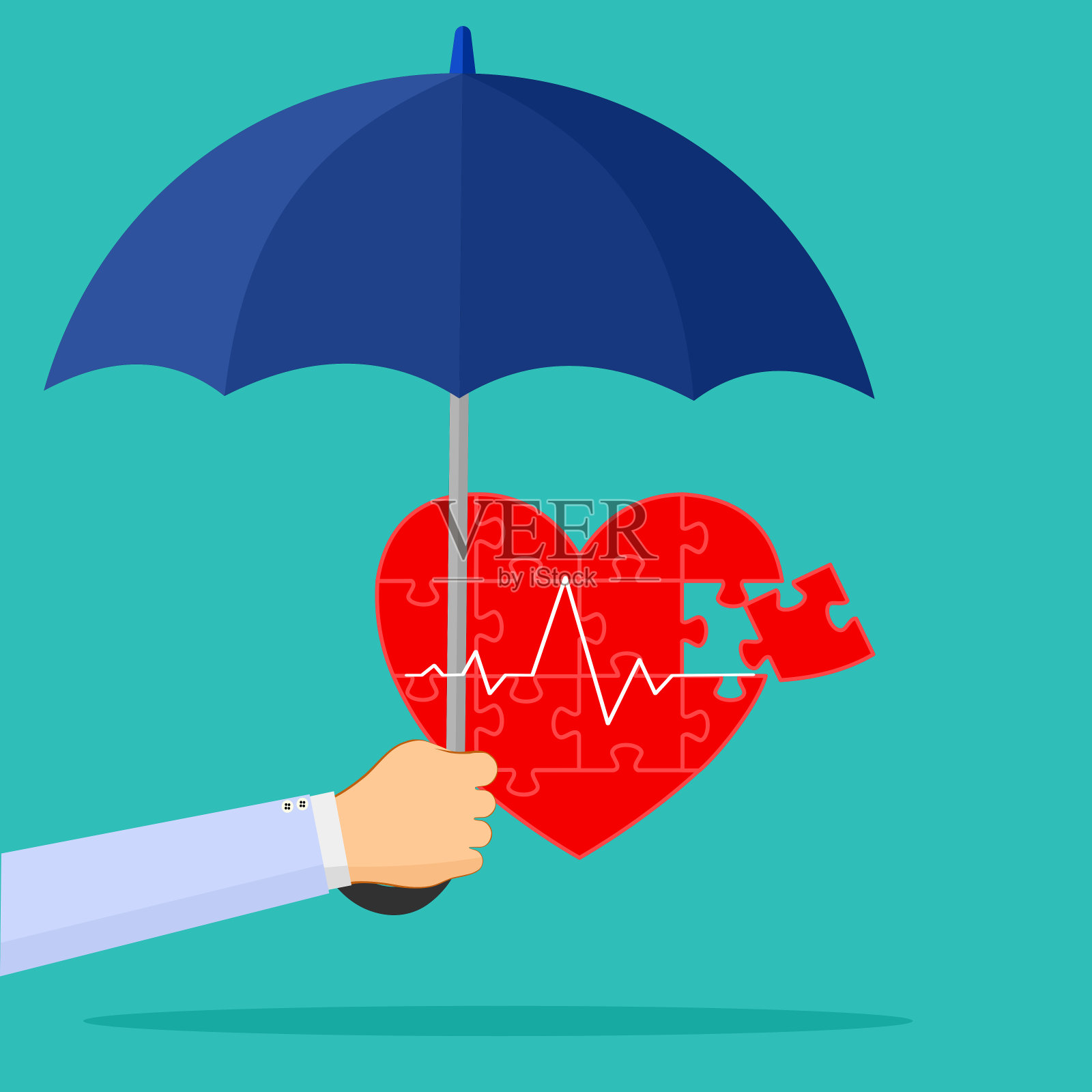医生打着伞保护心脏。预防医疗的概念。矢量图插画图片素材