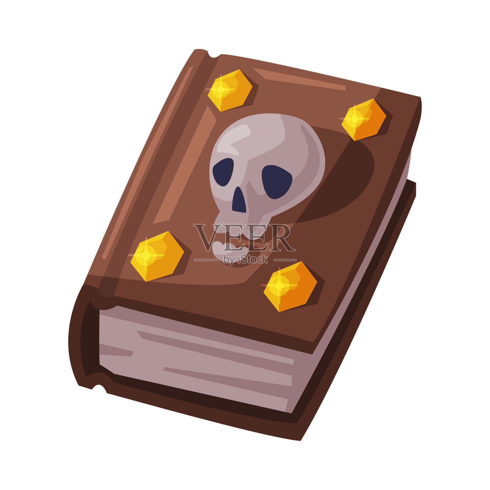 女巫法术书与头骨，巫术属性，快乐万圣节对象卡通风格矢量插图在白色的背景设计元素图片