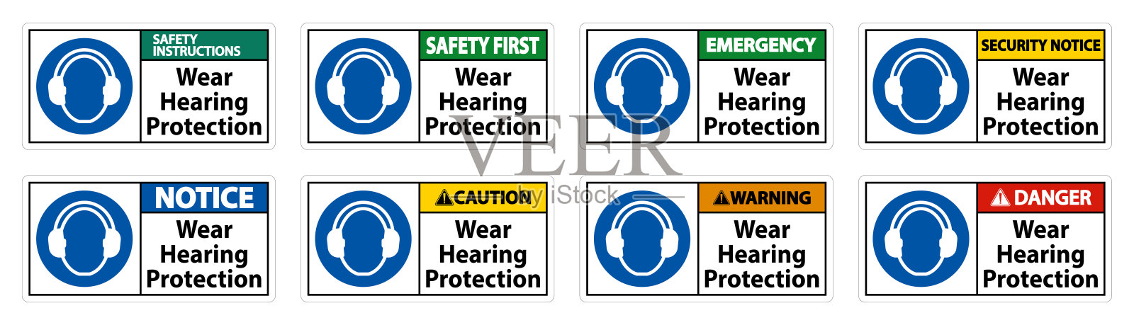佩戴白色背景的听力保护标志插画图片素材