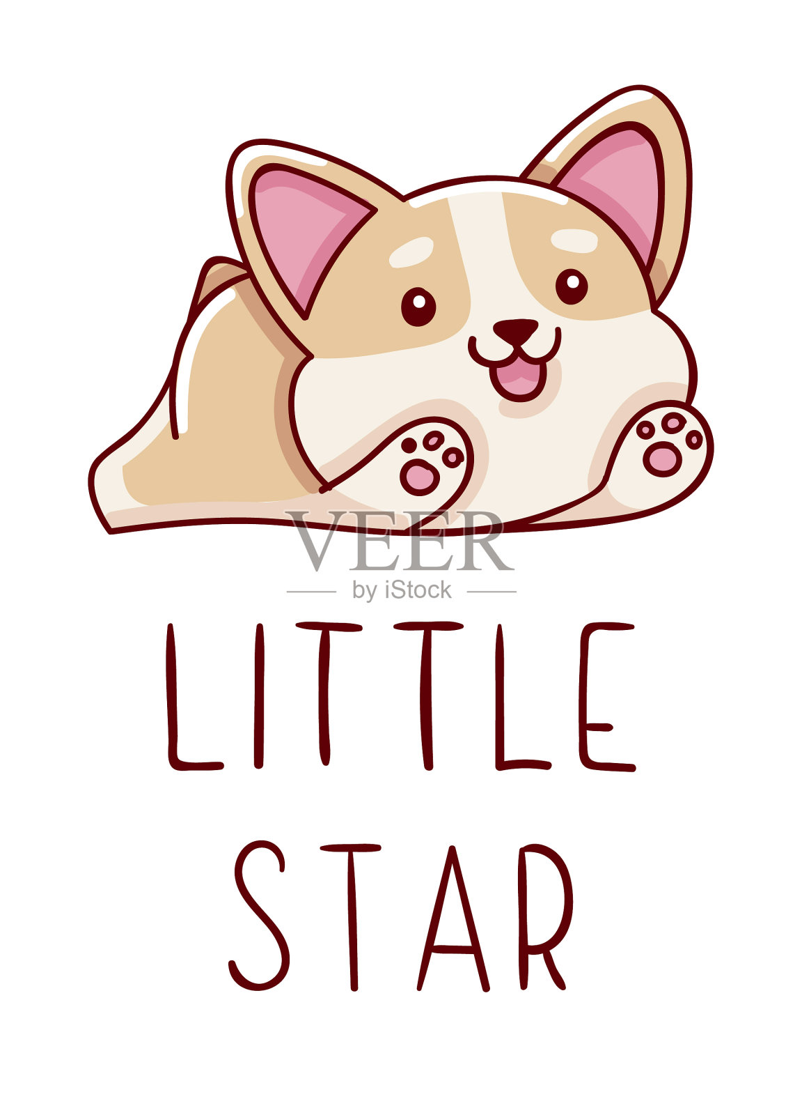 可爱的卡哇伊手画柯基狗涂鸦插画图片素材