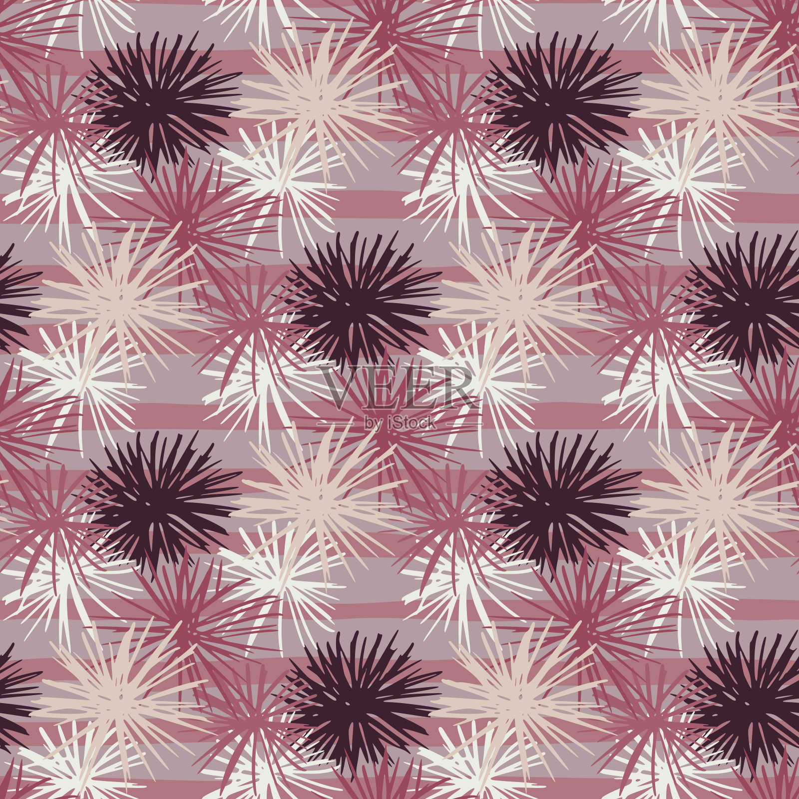 海洋主题无缝图案与白色和紫色海胆。剥离背景在丁香色调。异国情调的程式化的背景。插画图片素材