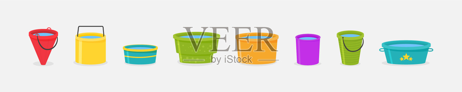 彩色的塑料桶插画图片素材