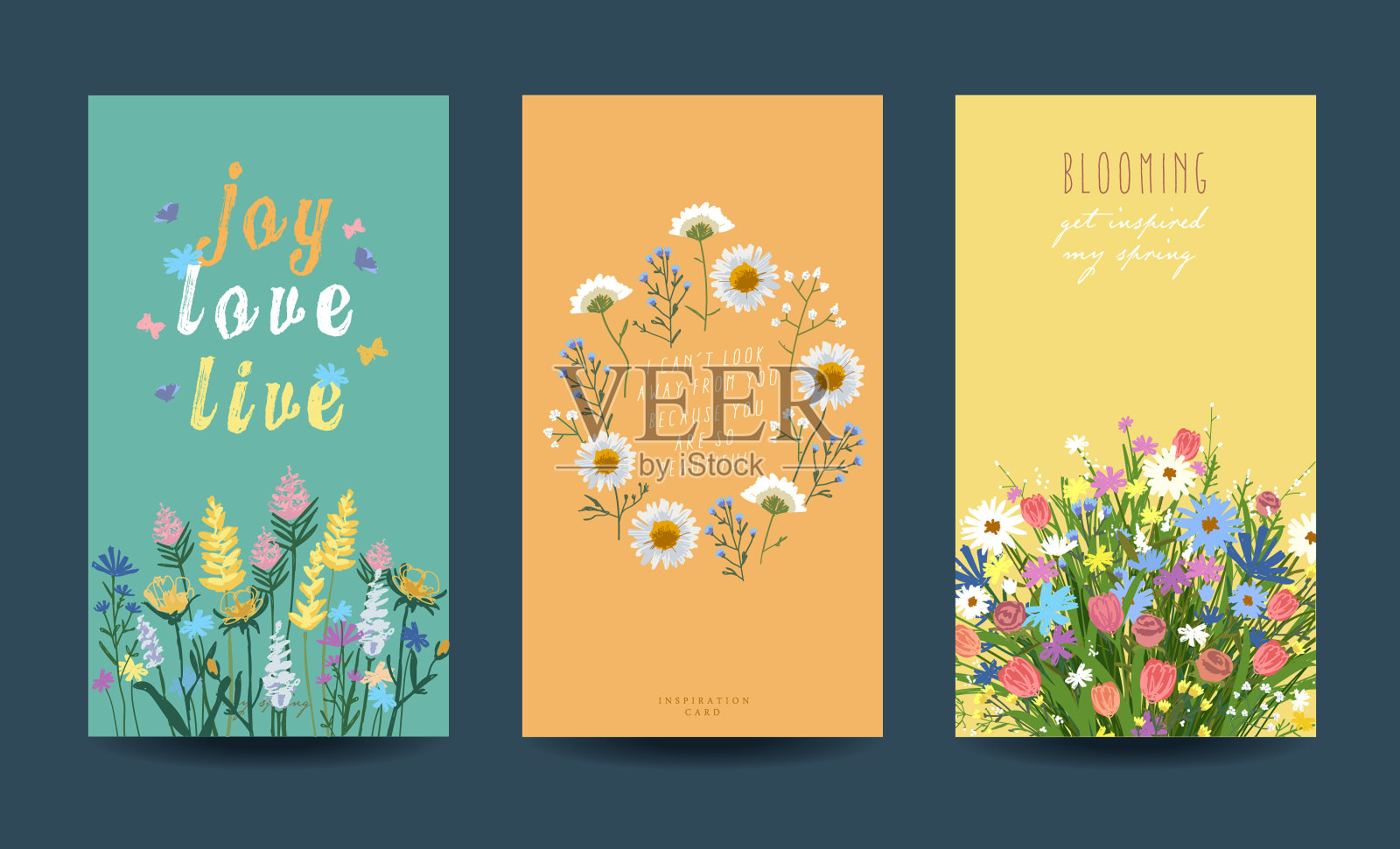 收集春天或夏天的花卡片插画图片素材