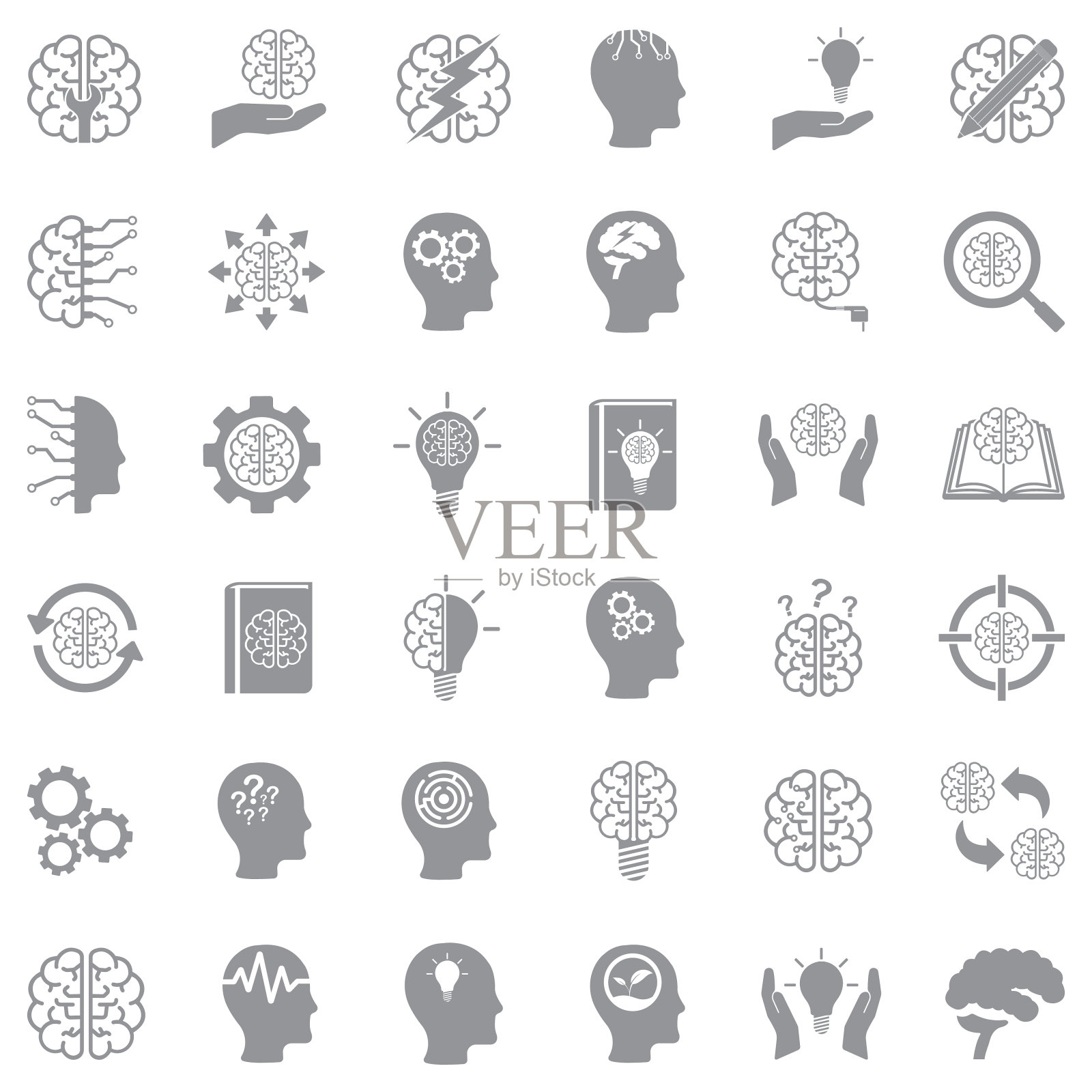 大脑的图标。灰色的平面设计。矢量插图。插画图片素材
