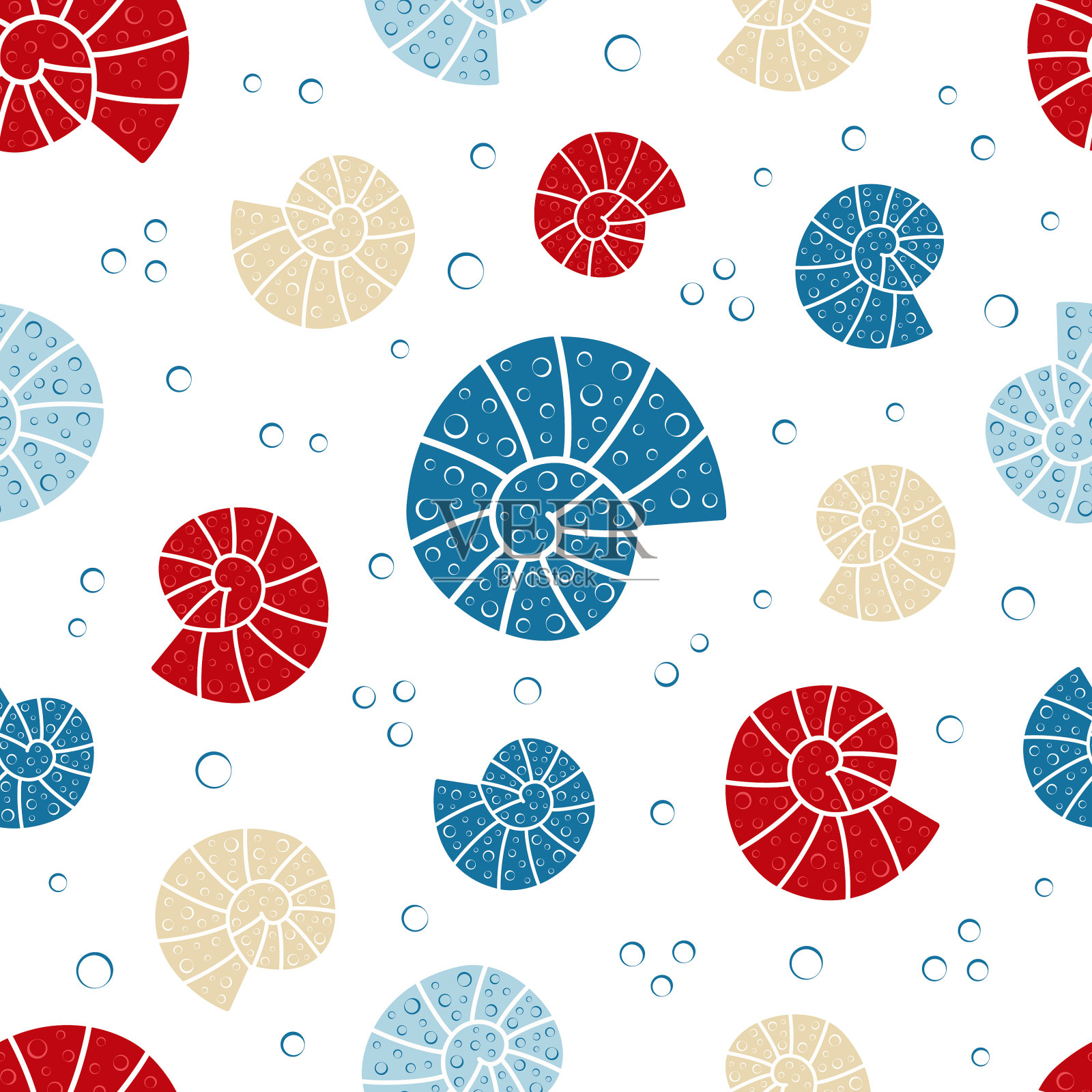 无缝图案与彩色贝壳孤立插画图片素材