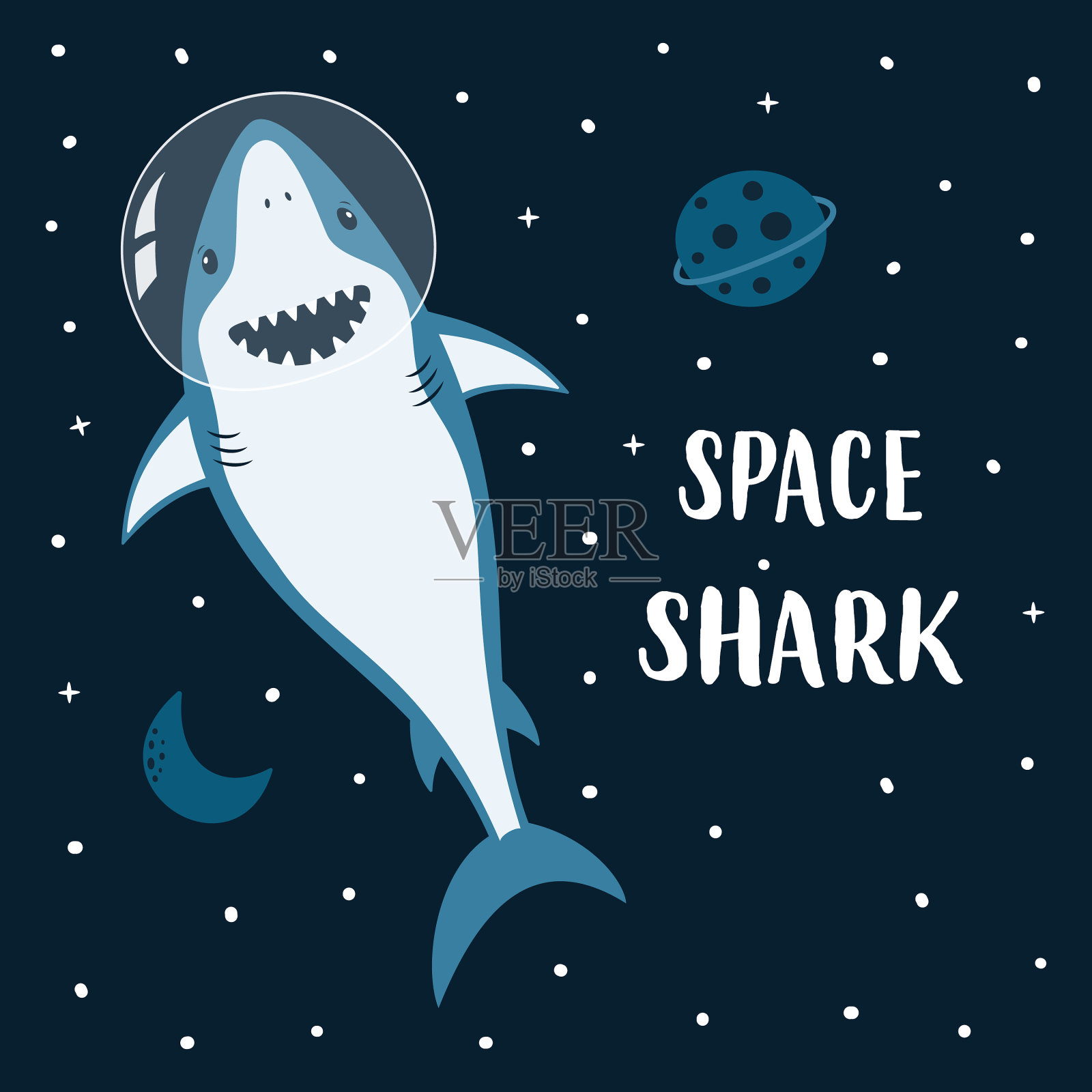 与鲨鱼隔离的空间在深蓝色的动物插画图片素材