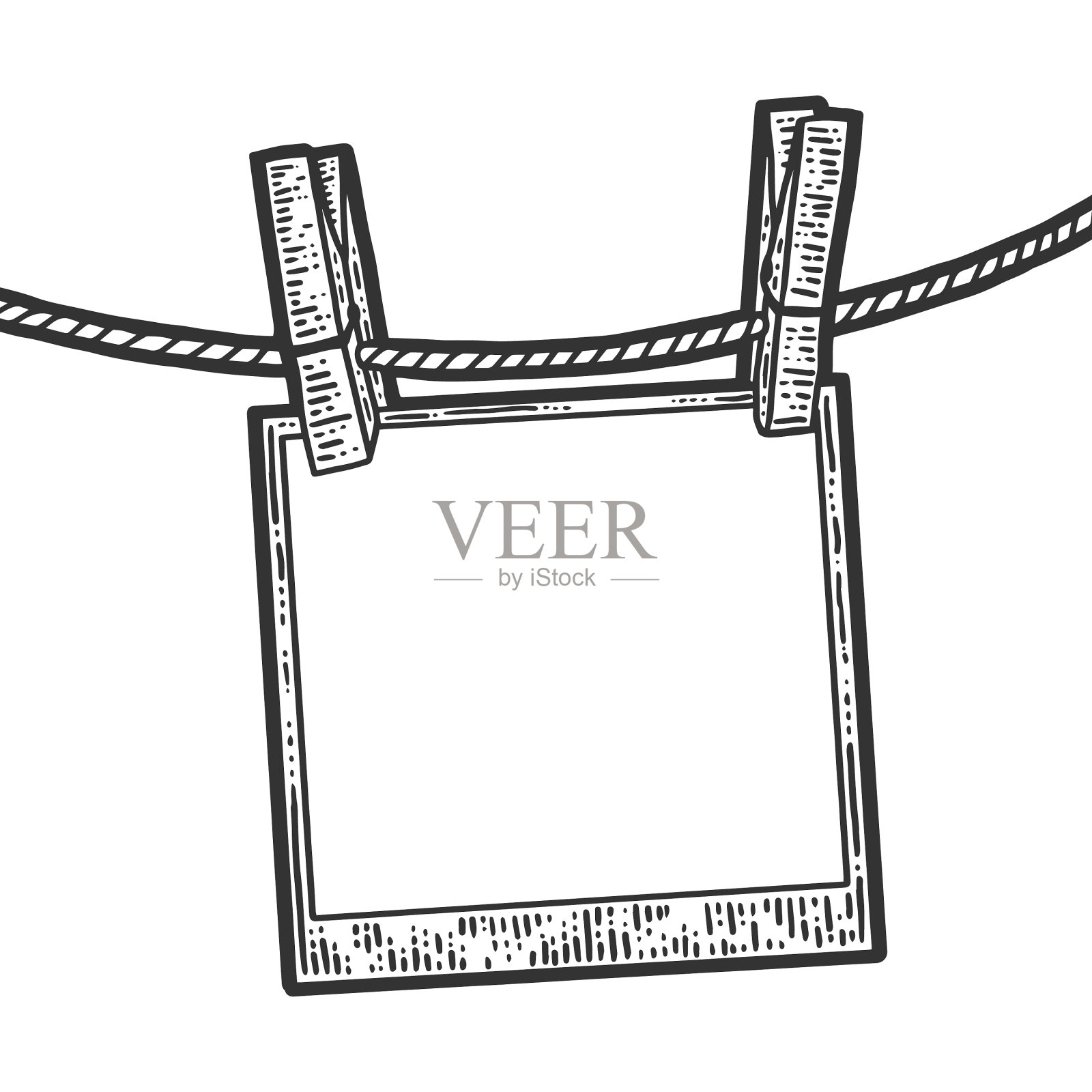在晒衣绳上晒干衣服的素描照片设计元素图片