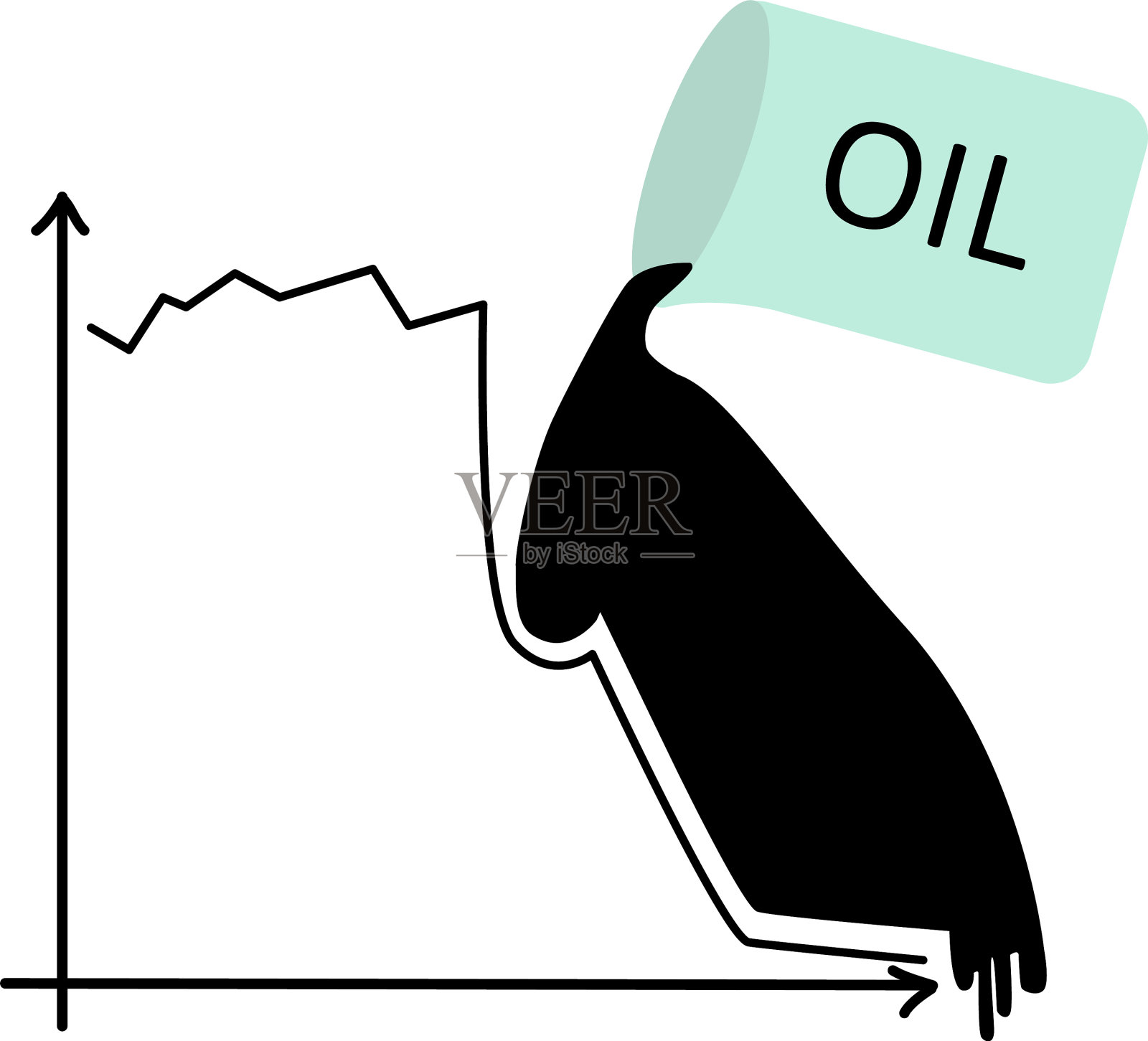 股票交易图表在石油流量下下跌插画图片素材