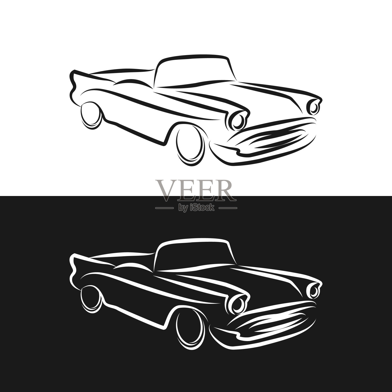 复古车轮廓复古收藏，经典车库标识，矢量插图背景，可用于设计t恤。插画图片素材