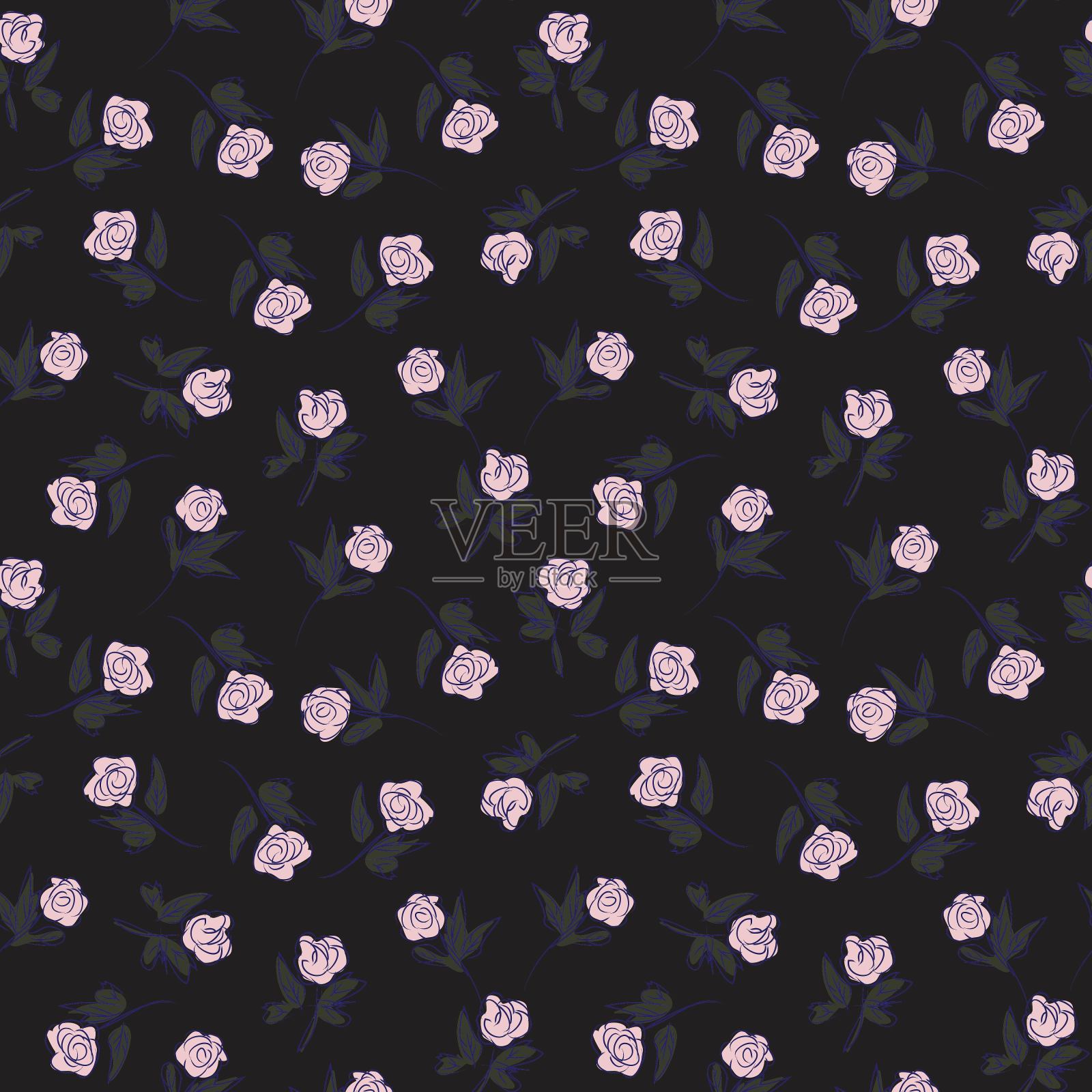 粉色花卉笔触无缝图案背景插画图片素材