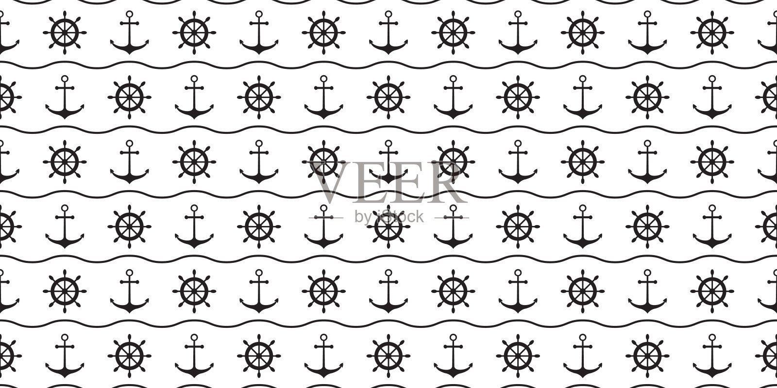 海上极简无缝模式与锚和船轮插画图片素材