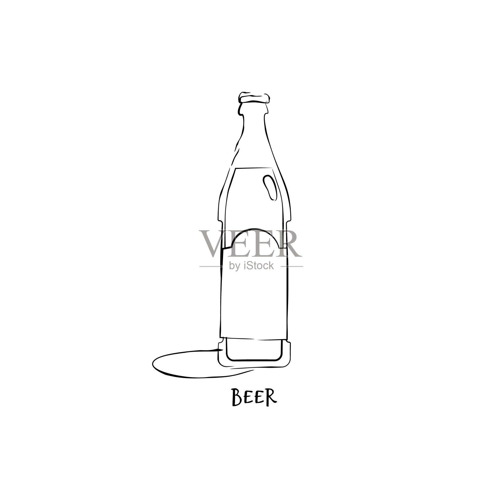 瓶啤酒在手绘风格。餐厅插图庆祝设计。复古的草图。线的艺术。设计元素。饮料轮廓图标。孤立在图形风格的白色背景上插画图片素材
