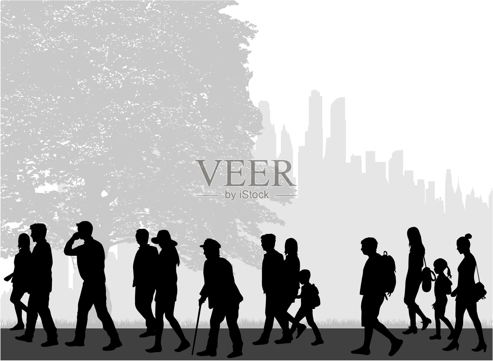 一群人走过的剪影插画图片素材