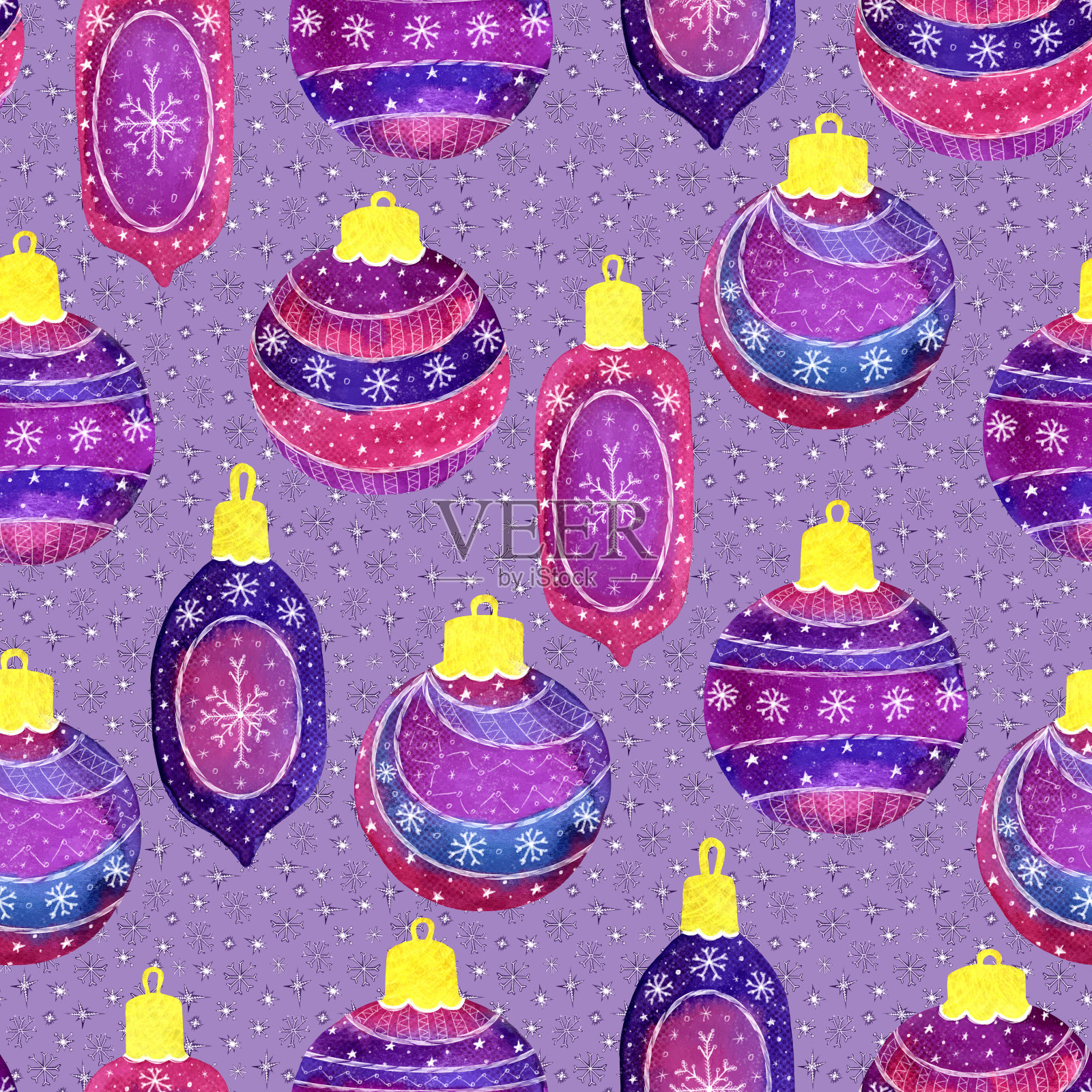 圣诞无缝图案与新年球和雪花插画图片素材