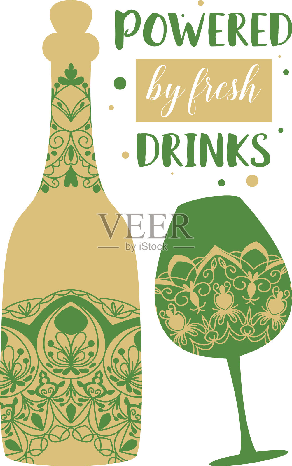 优雅的金色酒杯和啤酒瓶插画图片素材