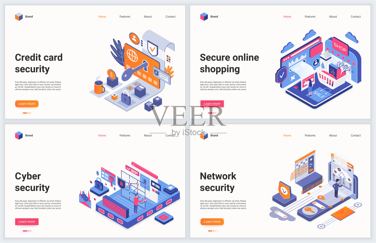 等距网络安全技术矢量插图，卡通3d网络数据保护服务，信用卡机密信息安全插画图片素材