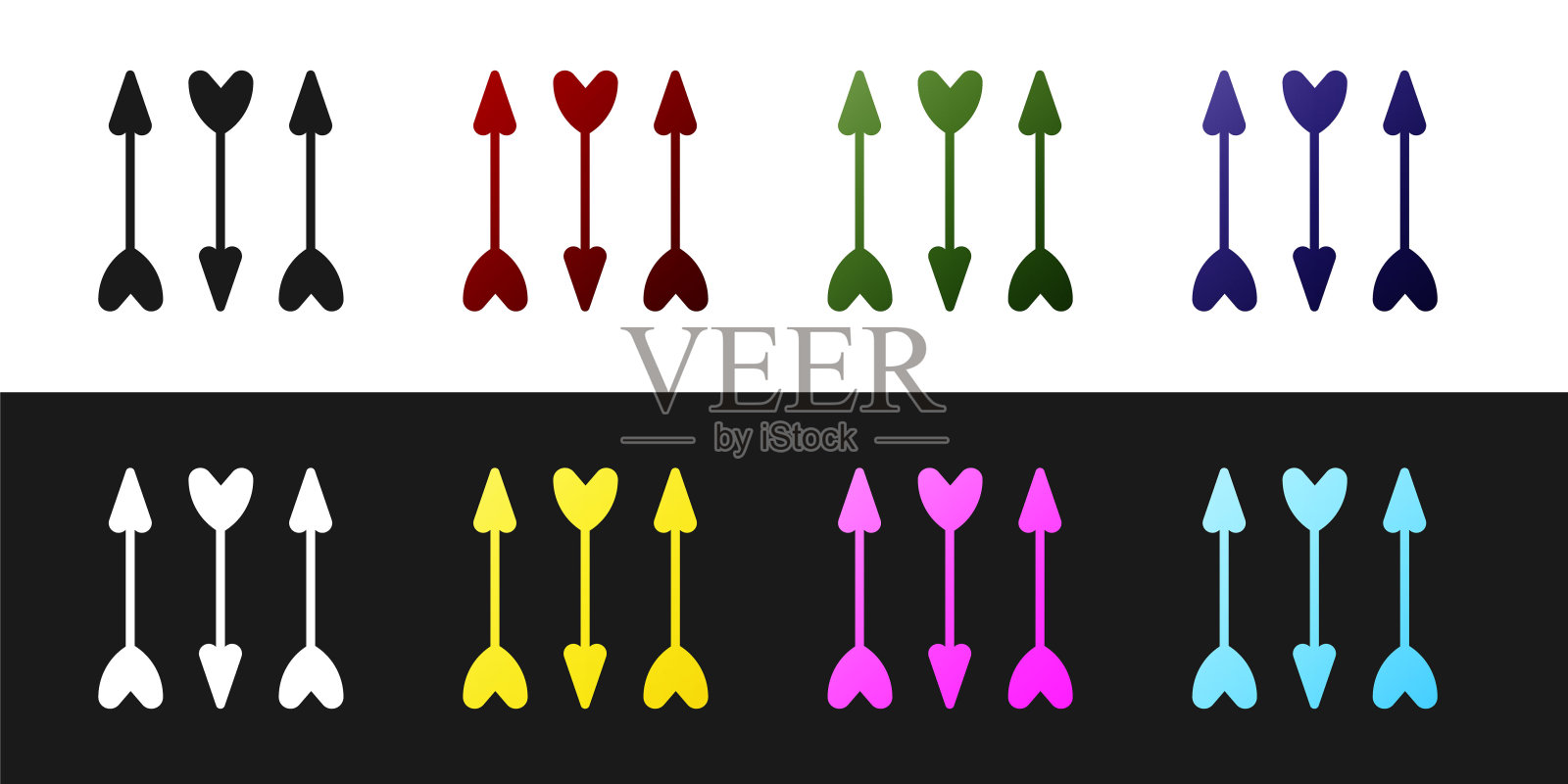 设置嬉皮士箭头图标隔离在黑色和白色的背景。向量设计元素图片