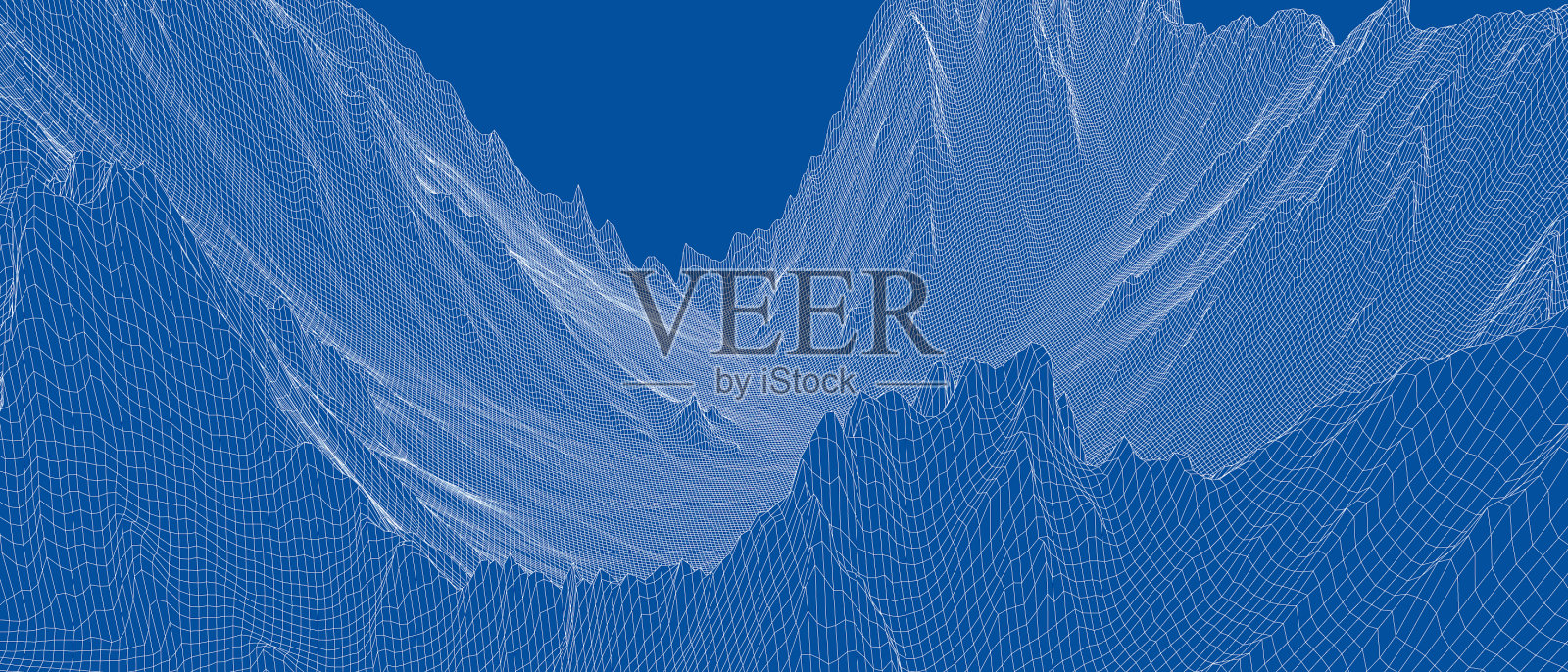 抽象三维线框景观蓝图风格插画图片素材