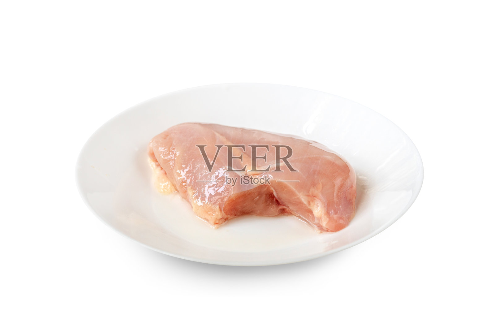 鸡胸肉在盘子上孤立在白色背景上剪切路径照片摄影图片