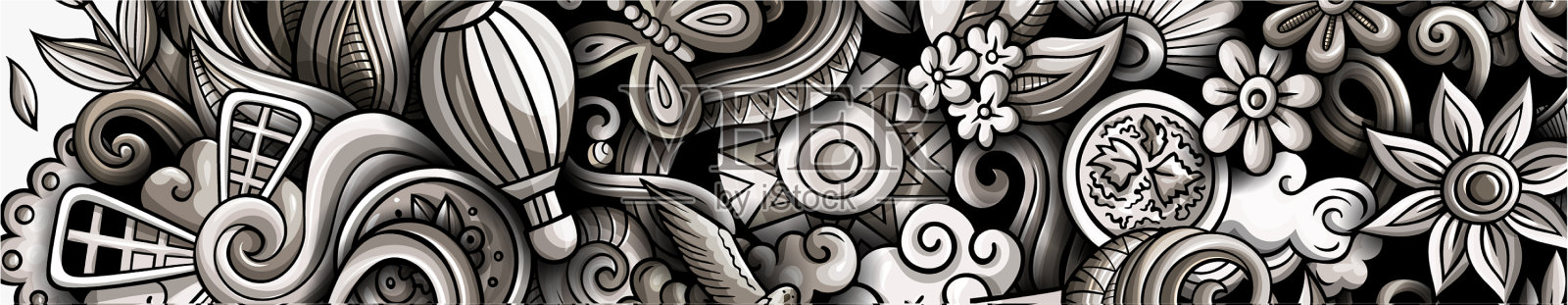 春季手绘涂鸦横幅卡通详细插画图片素材