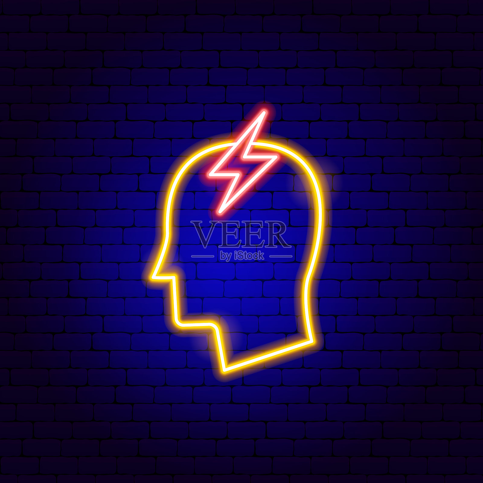 头痛霓虹灯插画图片素材