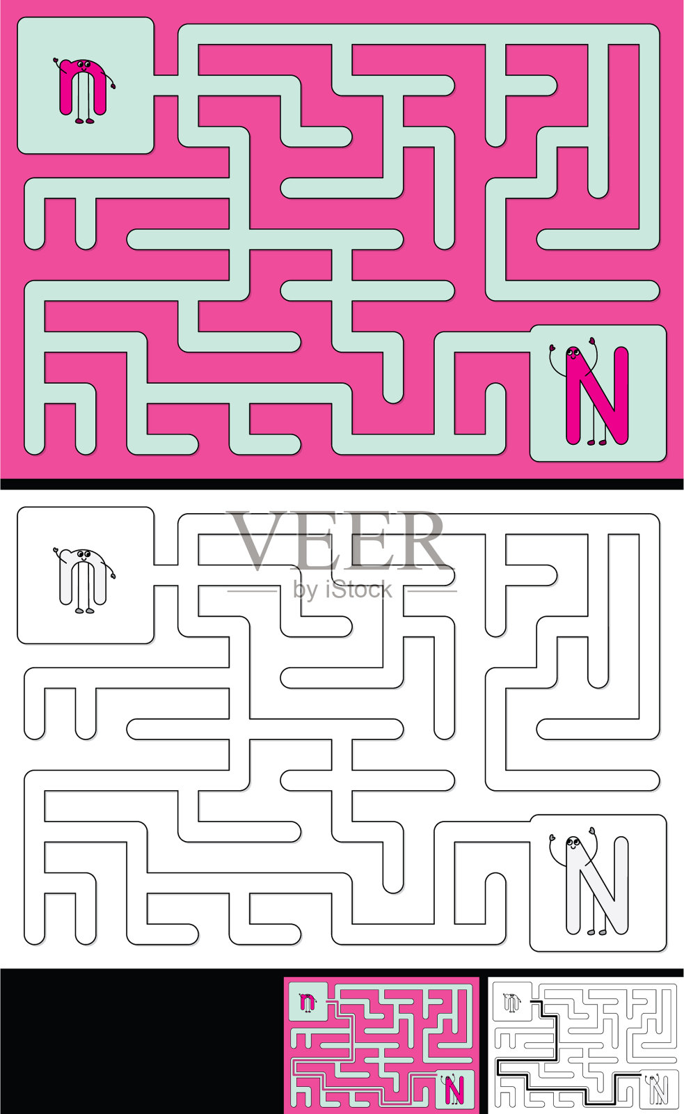 简单的字母表迷宫字母n插画图片素材