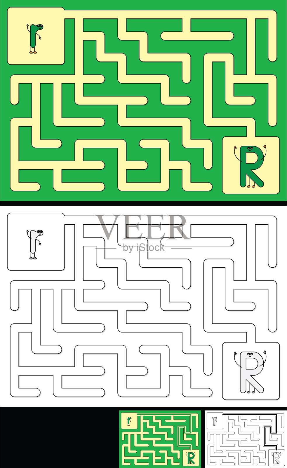 简单的字母迷宫-字母r插画图片素材