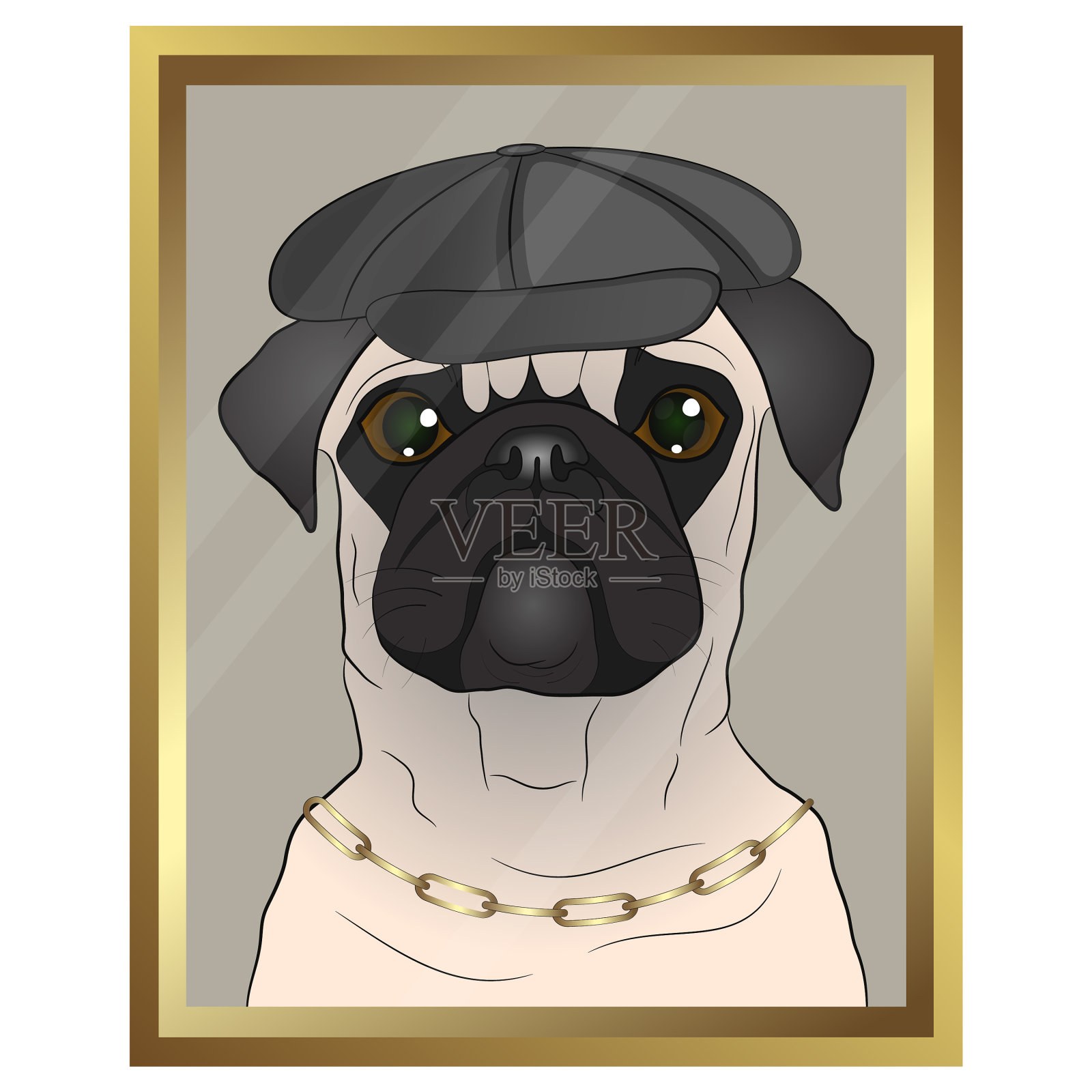 镶框肖像，哈巴狗插画图片素材