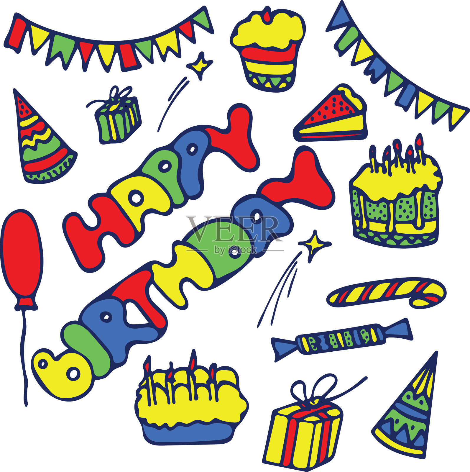 彩色生日贺卡设计模板素材