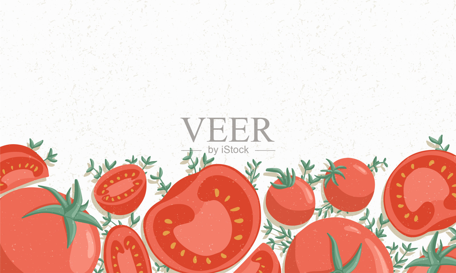 秋天西红柿边界矢量卡通插图。红樱桃番茄横横幅或框架。插画图片素材