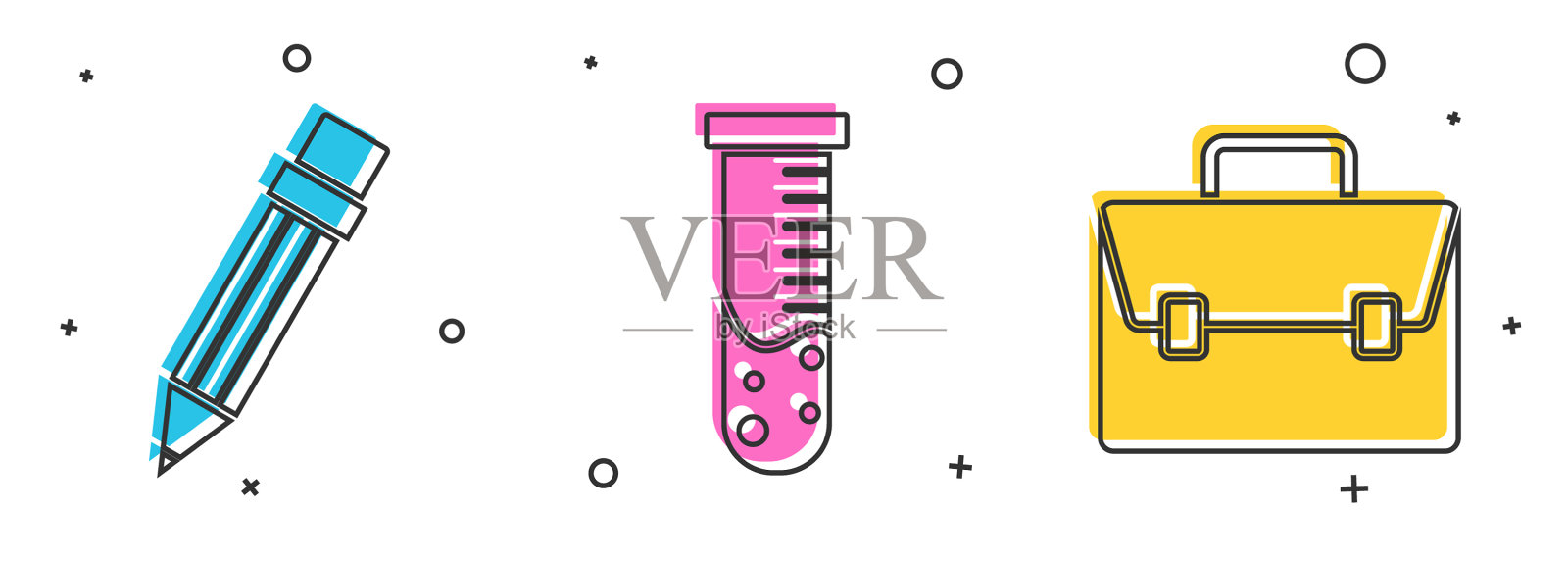 铅笔、橡皮、试管和烧瓶图标素材