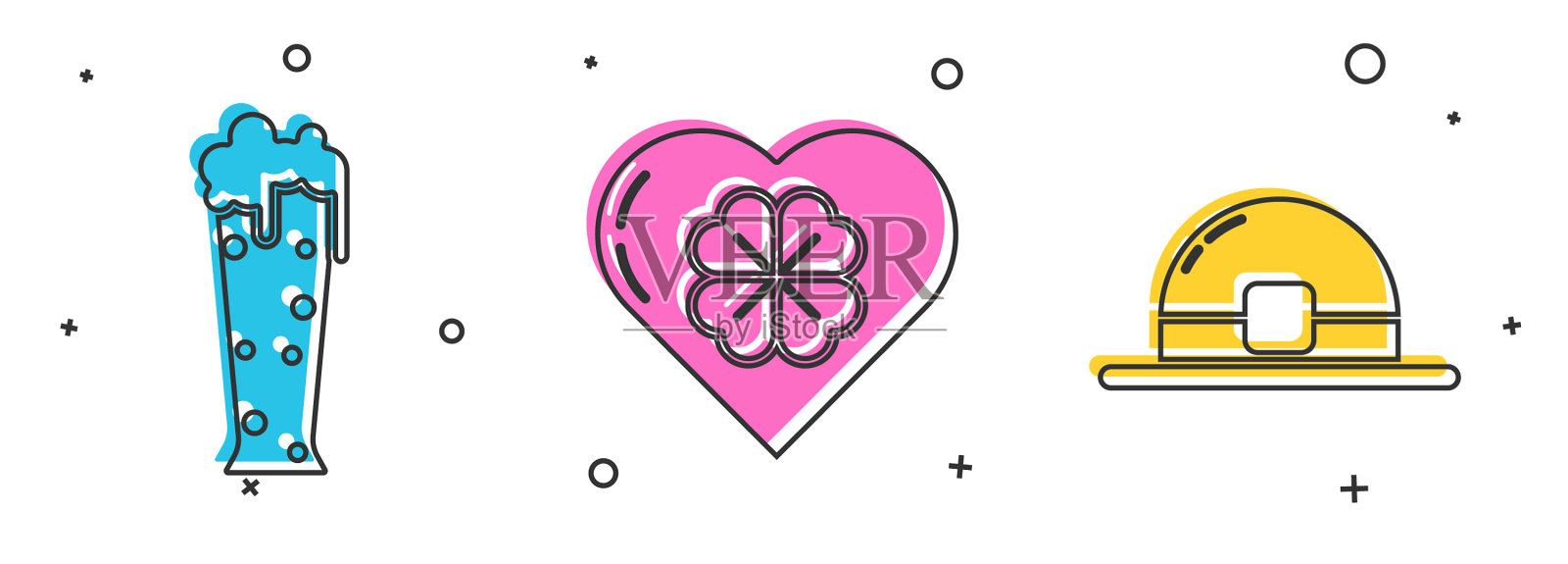 杯啤酒心与四叶三叶草和图标素材