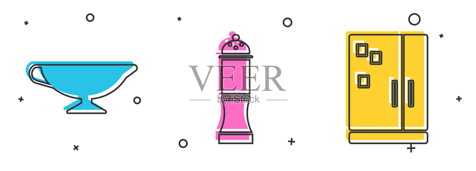 设置酱船辣椒和冰箱图标图标素材