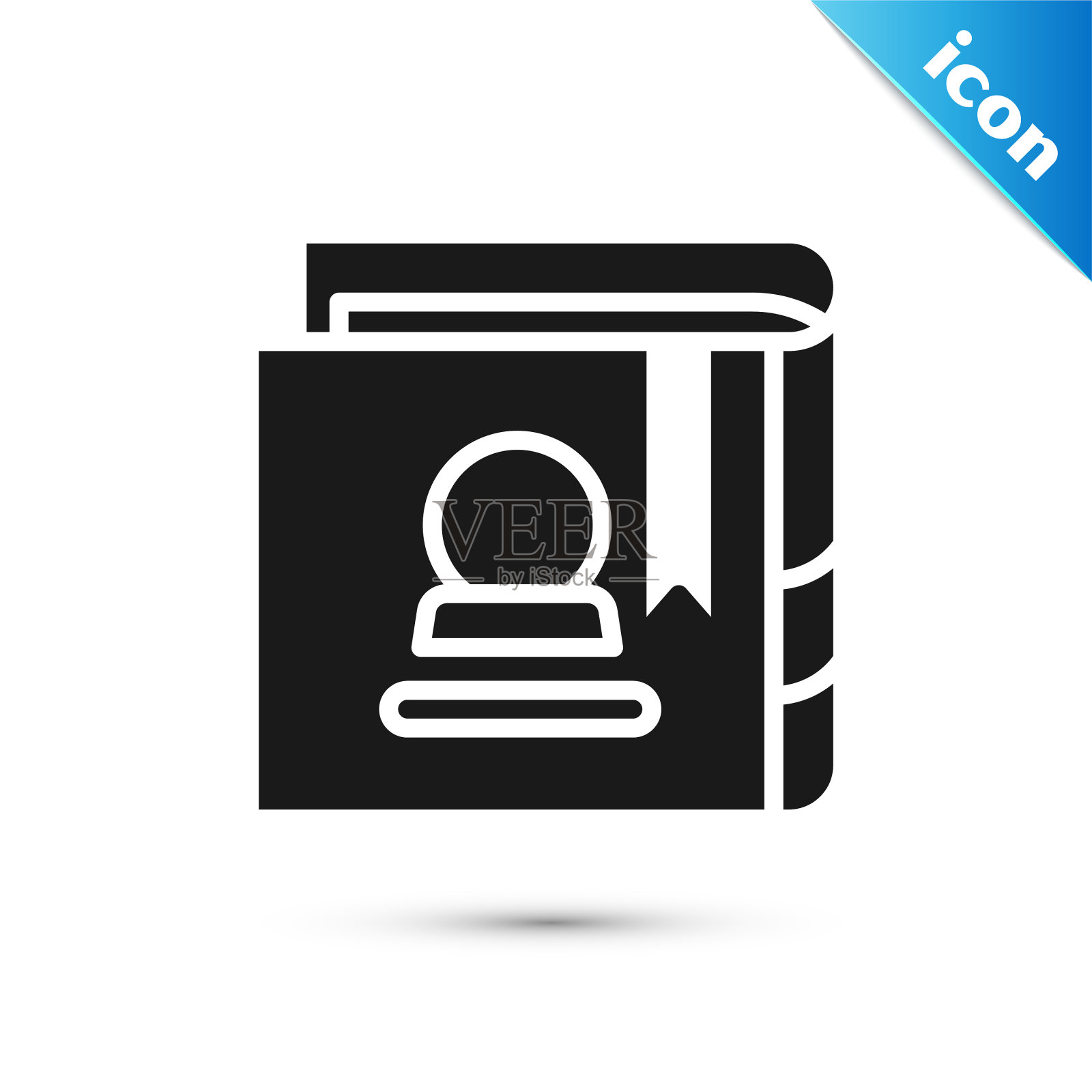 灰色古老的魔法书与炼金术食谱和图标素材