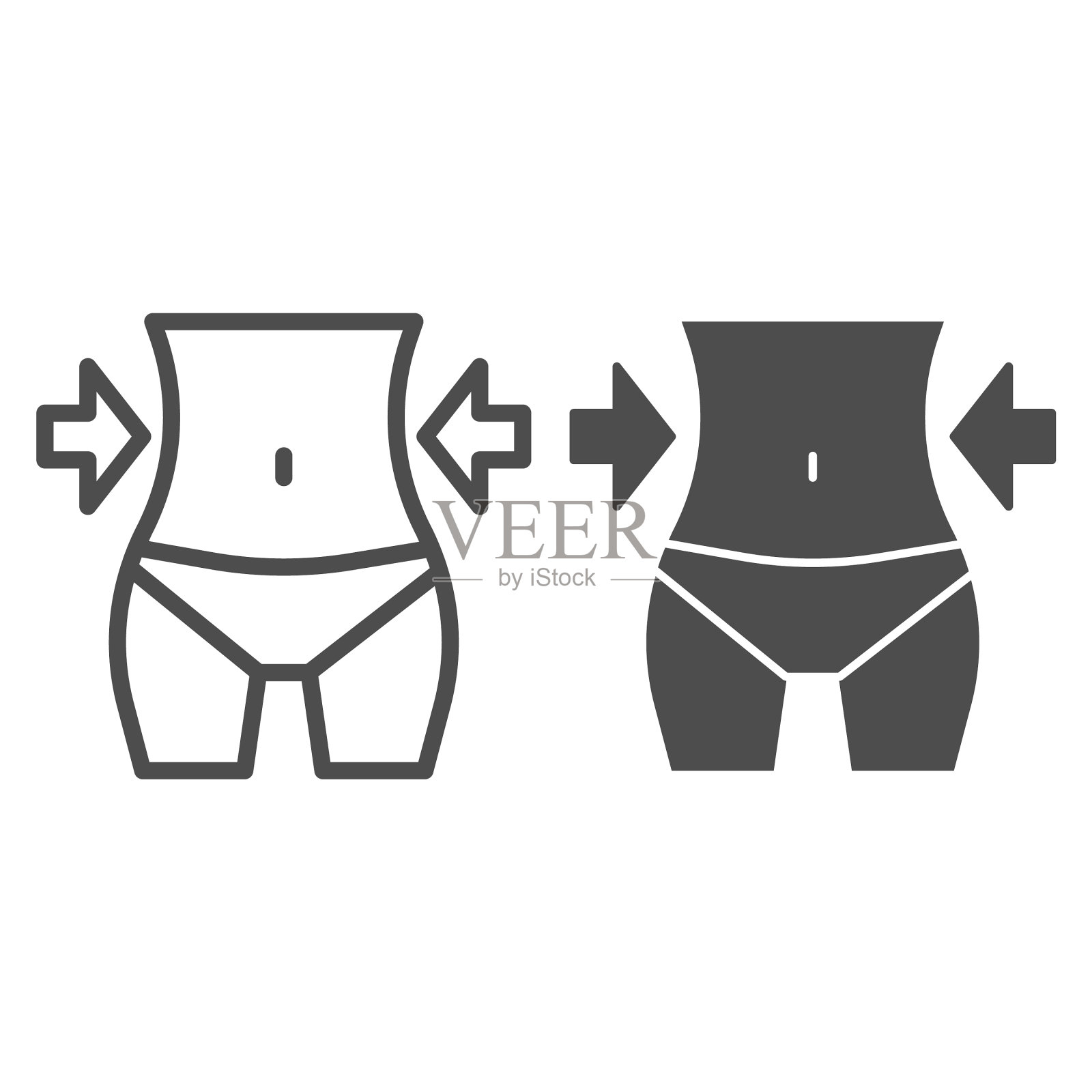 减肥曲线和固体图标女性插画图片素材