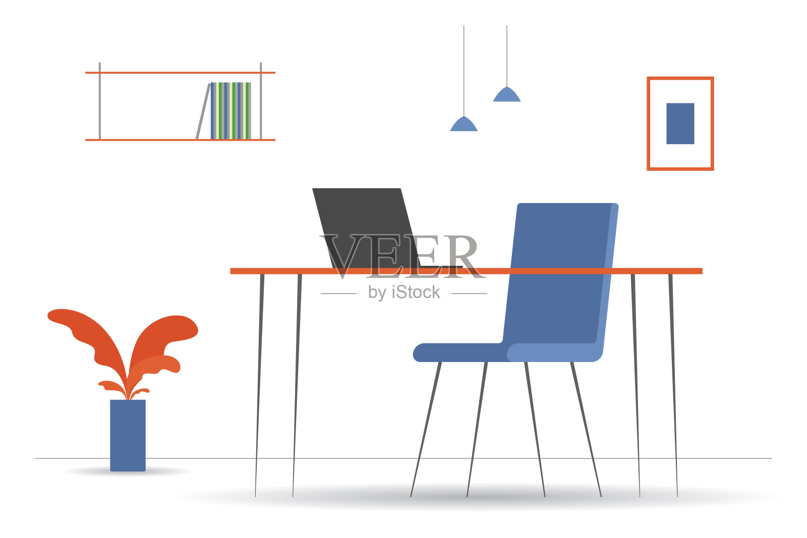 笔记本电脑在桌子上。办公室的房间。矢量图插画图片素材