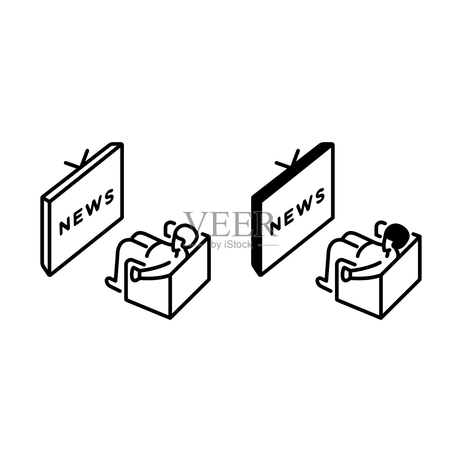 男人看新闻大纲和字形图标插画图片素材