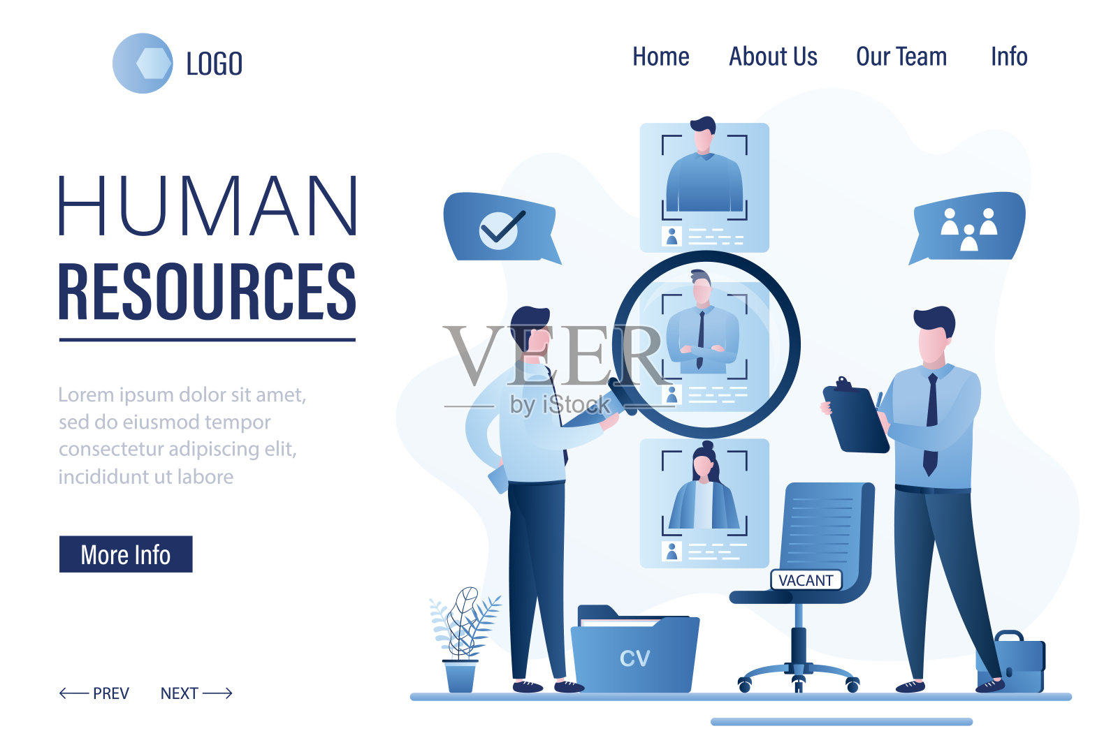 人力资源登陆页面模板。招聘过程的概念。商务人士挑选员工。插画图片素材
