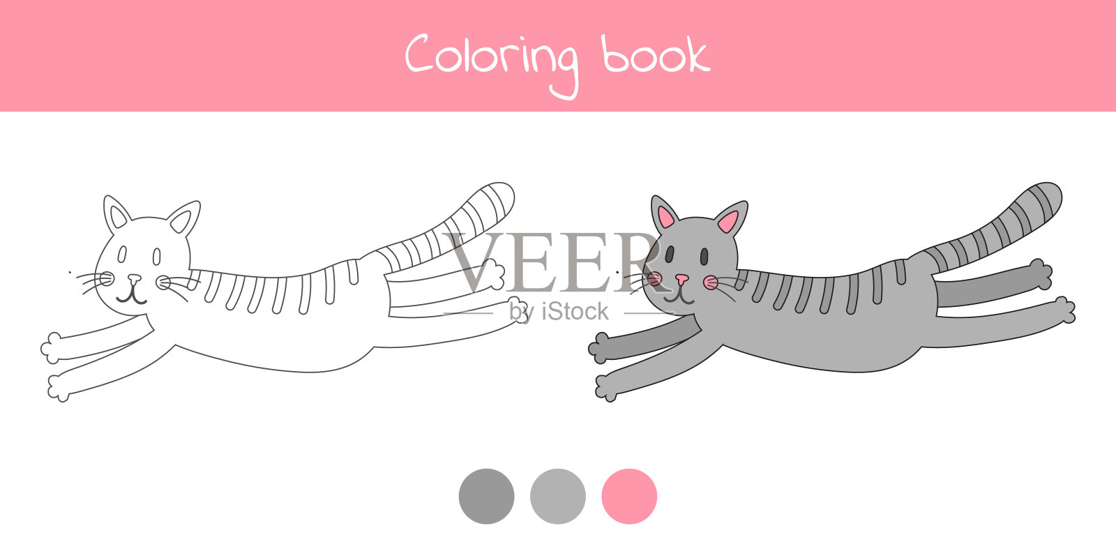 用可爱的猫动物涂色书。适合幼儿园、学前班和学龄儿童。插画图片素材