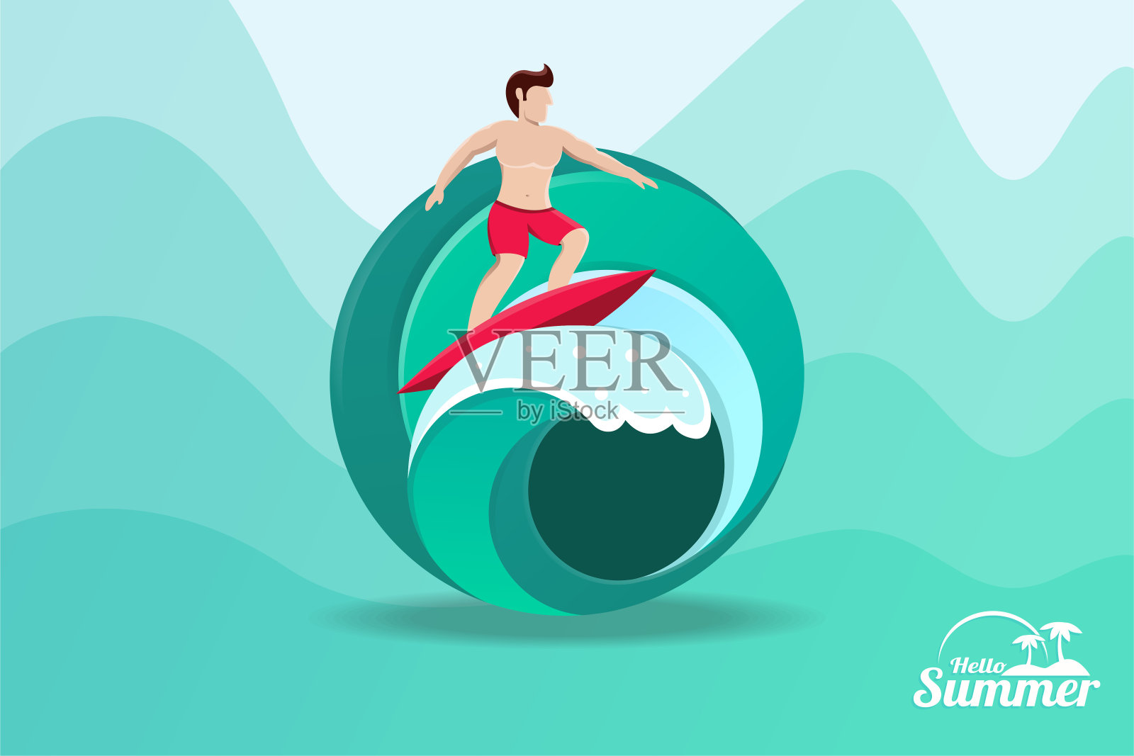 夏日冲浪假期背景插图矢量插画图片素材