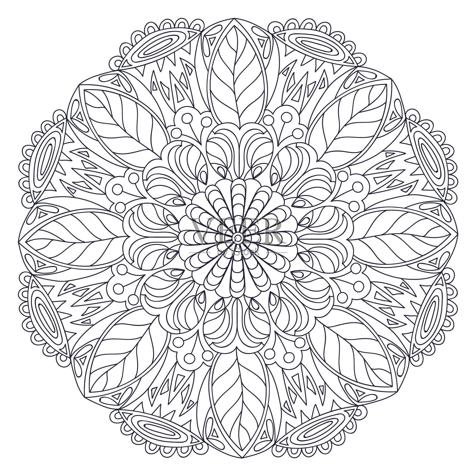 曼荼罗用于涂色书的装饰圆设计元素图片