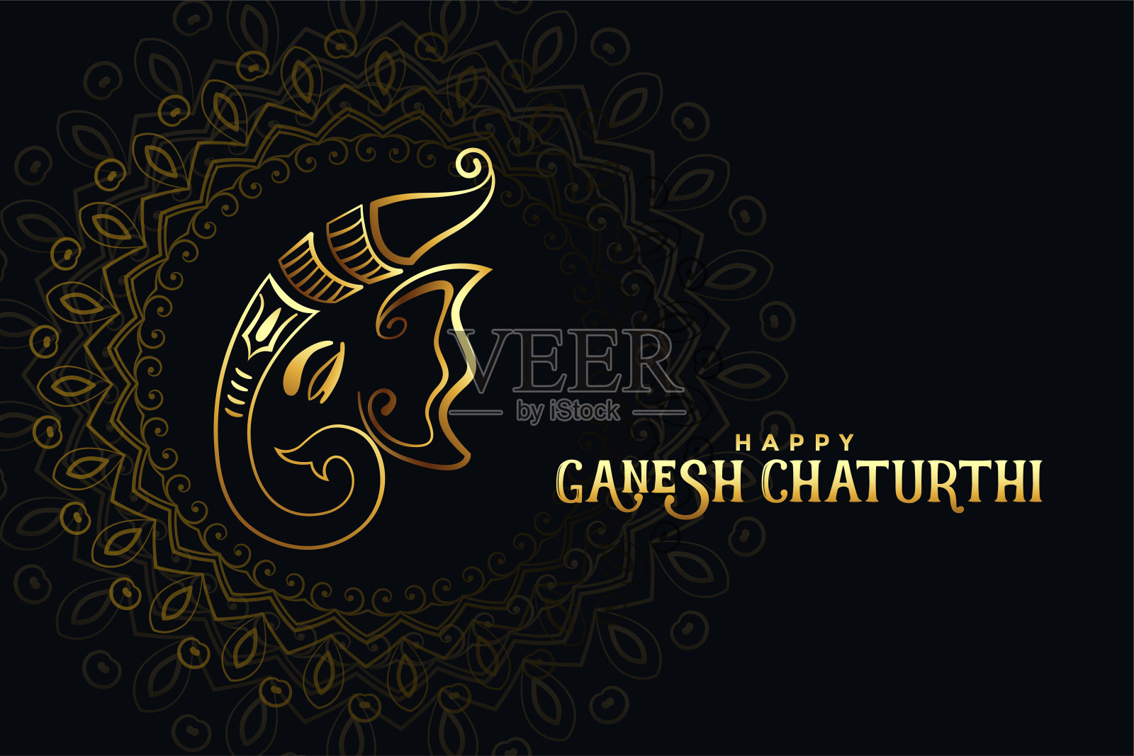 黑色和金色的快乐ganesh chaturthi节日背景插画图片素材