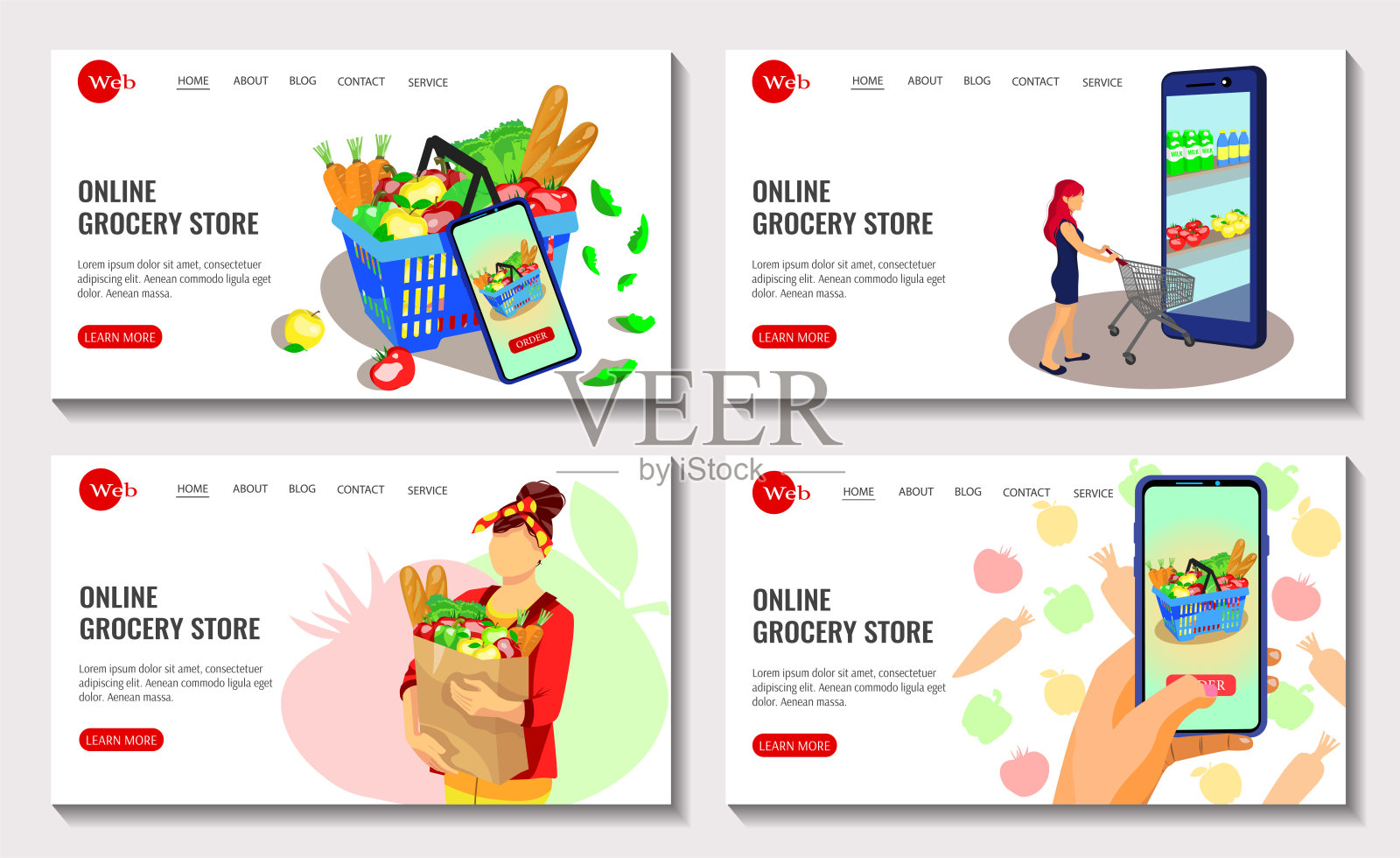 一套网站设计的网上杂货店。插画图片素材