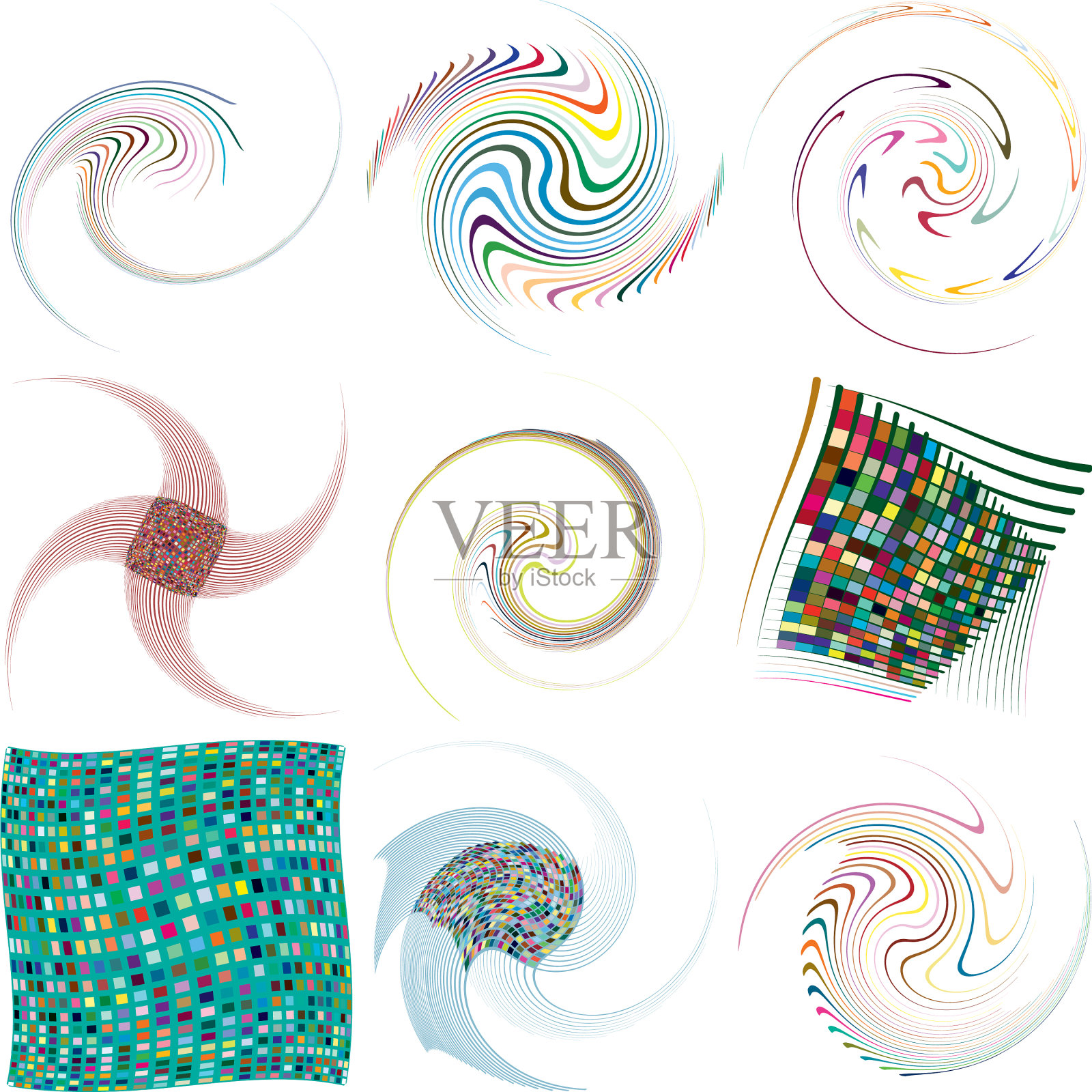 集杂色多色和五彩螺旋插画图片素材